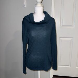 Ellen Tracy 100% Merino Wool Blue Cowl Neck Sweater Women's Medium Classic Light